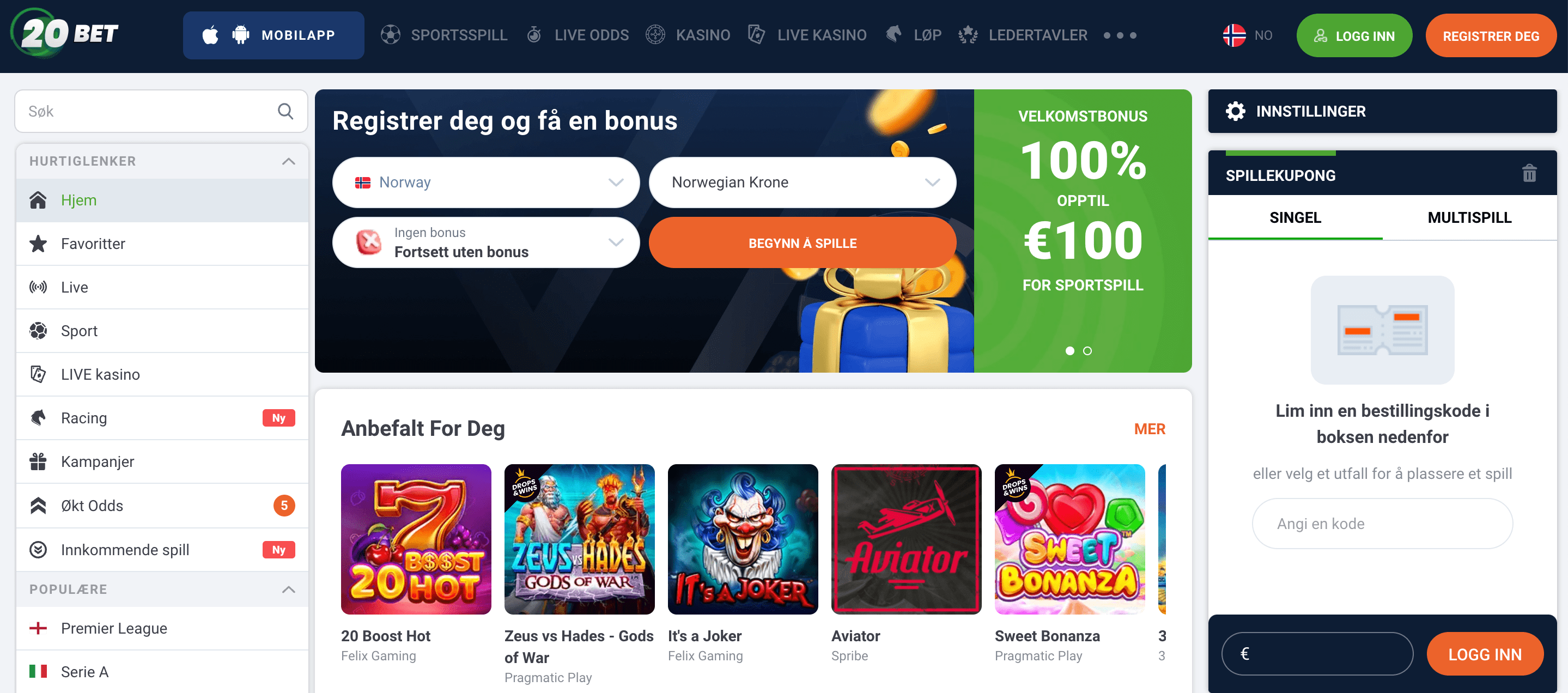 20Bet Homepage